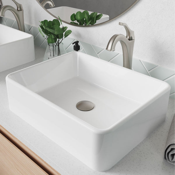KRAUS Rectangular Ceramic Vessel Bathroom Sink White, KCV-121