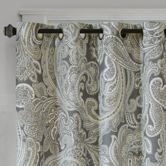 Madison Park Dierdre Cotton Printed Paisley Curtain Panel Gray (50