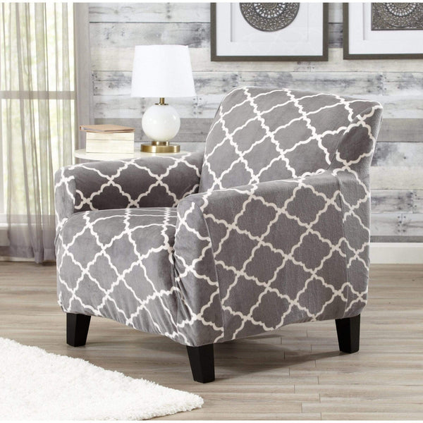 Great Bay Home Velvet Plush One Piece Strapless Armchair Slipcover, Grey