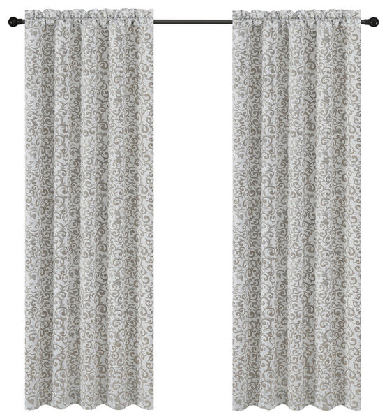 Urbanest Jacquard Scroll Drapery Curtain Panels, Natural, 50"x84", Set of 2