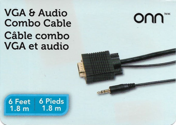 Onn VGA Cable with Audio (6FT/1.8 m), Monitor Cable with 3.5mm Audio Jack