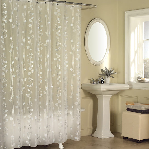 Excell Gray Ivy Pattern Clear Peva Shower Curtain - Silver