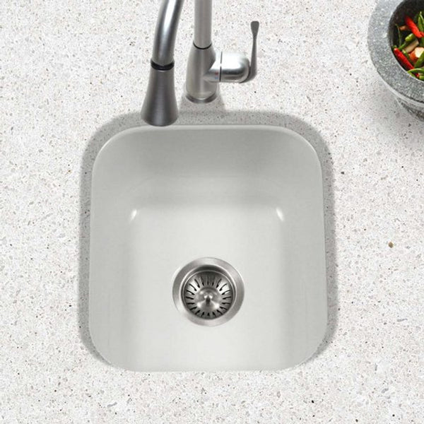 Houzer Porcela Series Porcelain Enamel Steel Undermount Bar/Prep Sink, White