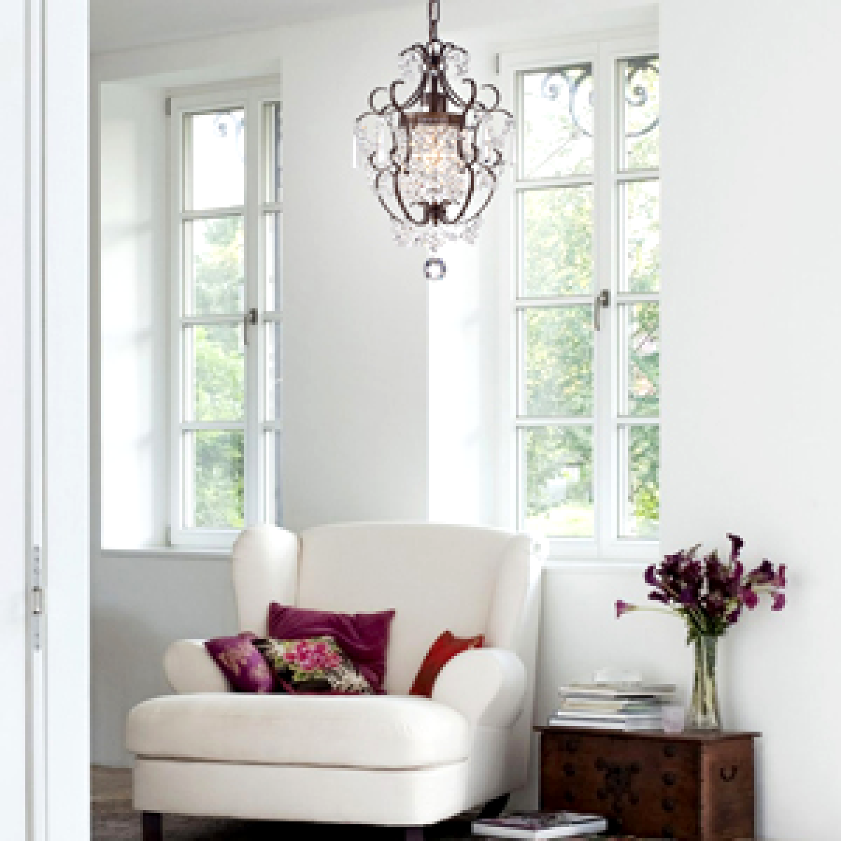 Bronze Crystal Chandelier 1 Light Iron Ceiling Light Fixture 17011 ...