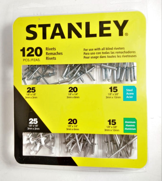 Stanley Riveters 120-Piece Rivets Assortment Pack, Silver metallic R120