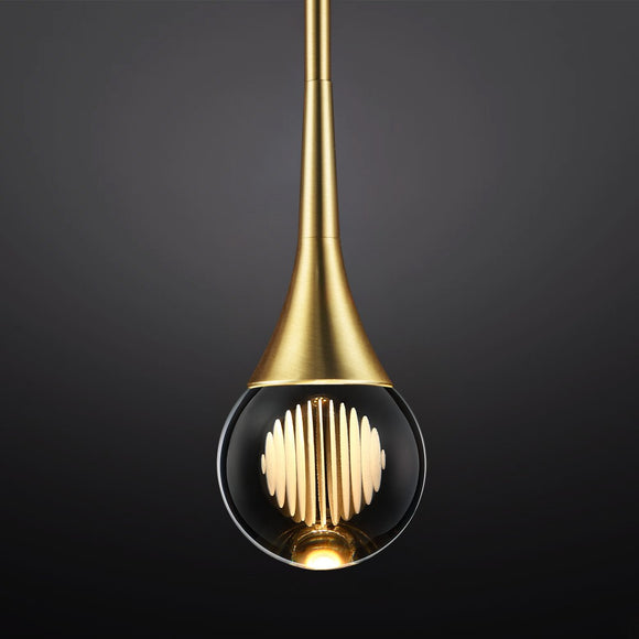 Untrammelife 1-Light Teardrop Crystal LED Pendant Light, Cutting Ball Design, Gold Brushed Brass